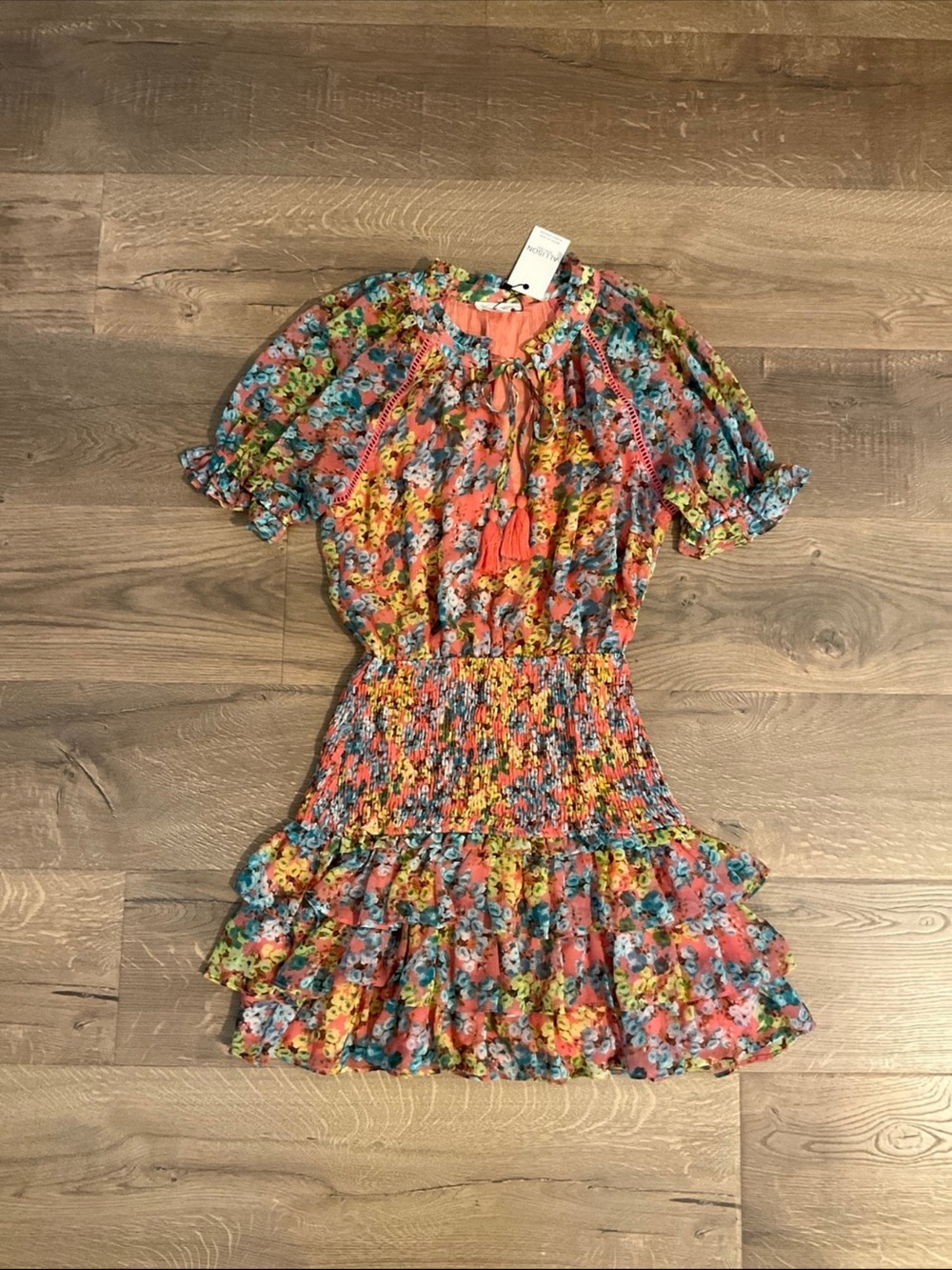 Allison New York pink, blue floral, short sleeved mini dress, S, NWT!